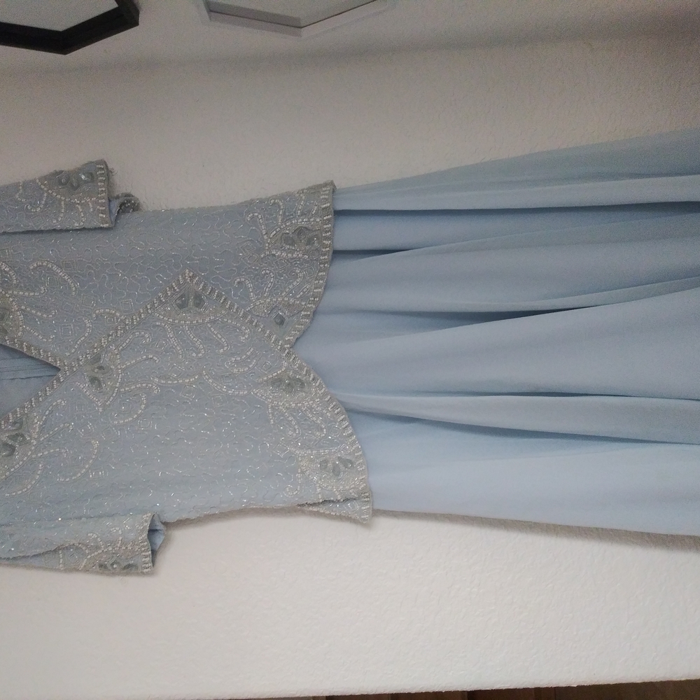Brilliant By J.A. Elegant Light Blue Dress with Beaded Details